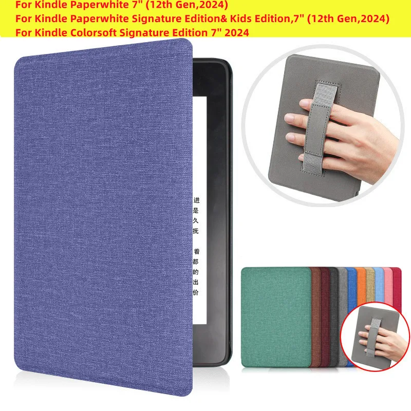 For Kindle Colorsoft 7'' HandStrap Auto Wake/Sleep Cover for Kindle Paperwhite Signature 12th Gen 2024 7 inch Ebook Case SA568B