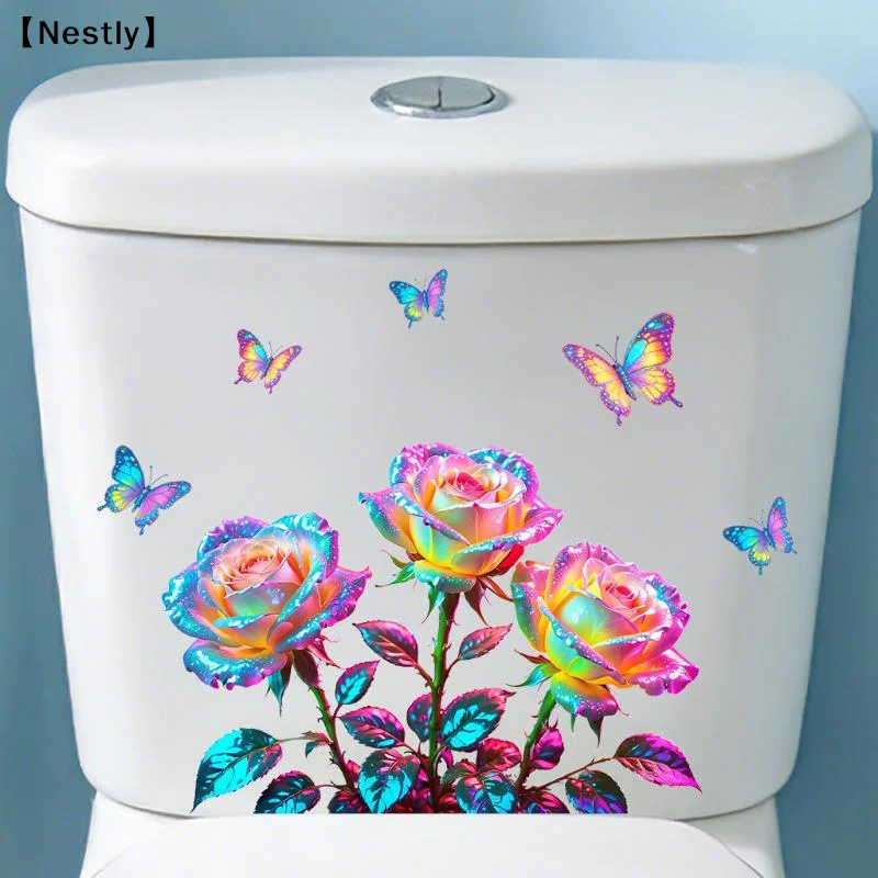 Glow-in-the-Dark Rose Flower Toilet Sticker Removable Self-Adhesive Wall Decal Home Decoration Stickers For  Living Room〔Nest〕