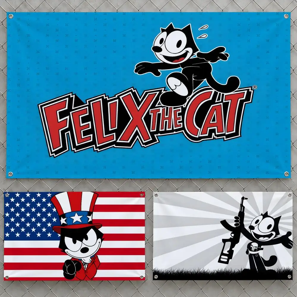 Cartoon Felix the Cat Magic Bag Kitty Flags Wall Hanging Flag Banners For Birthday Parties Outdoor Bedroom Dorm Room Decor