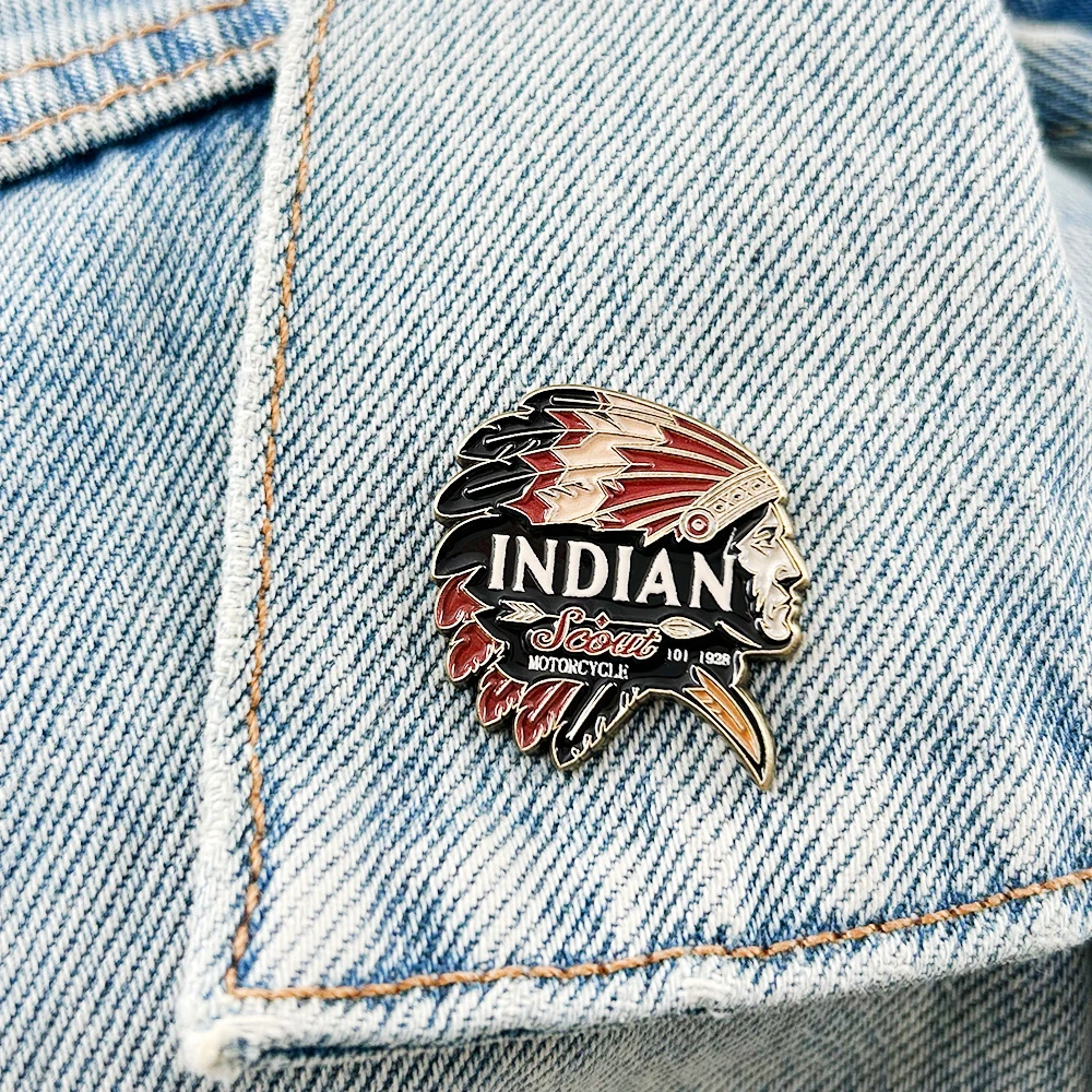 Indian-Scout-101 Logo Emaille-Anstecker 1928 Chief-Indians-Abzeichen Vintage Metall-Brosche für Reiterclub-Fans und Liebhaber, Sammlerstücke und Souvenirs – Detail 8