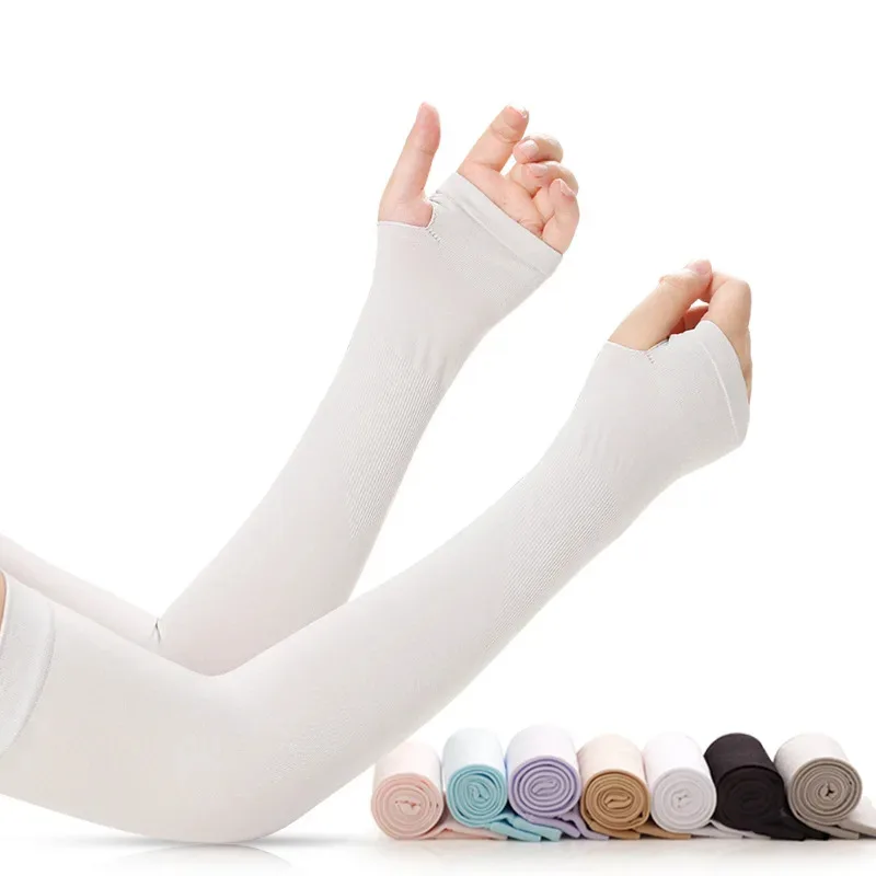 UV Protection Arm Sleeves Summer Sunscreen Cooling Ice Silk Long Sleeve Gloves for Golf Riding Sports Outdoor