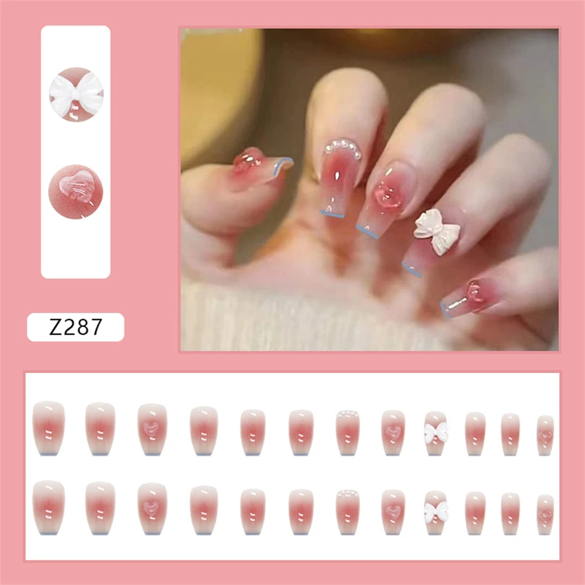 

24Pcs/Set 3D Photochromic Colour Changing Love Wearing False Nails Waterproof Acrylic Fake Nails Removable Press on Nail Art