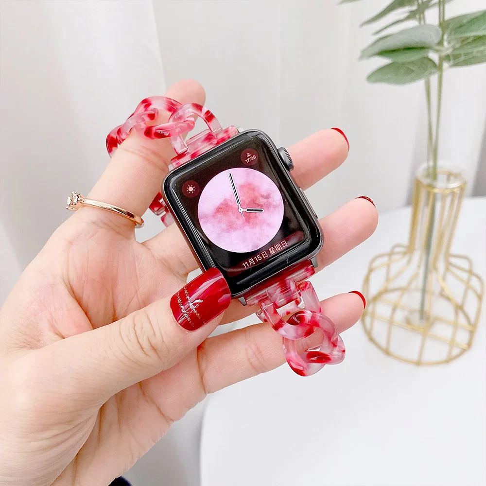 Resin Strap for Apple Watch Band 8 7 45mm 41mm Women Bracelet Wristband for iWatch Series 65432SE 44mm 40mm 42mm 38mm Ultra 49mm