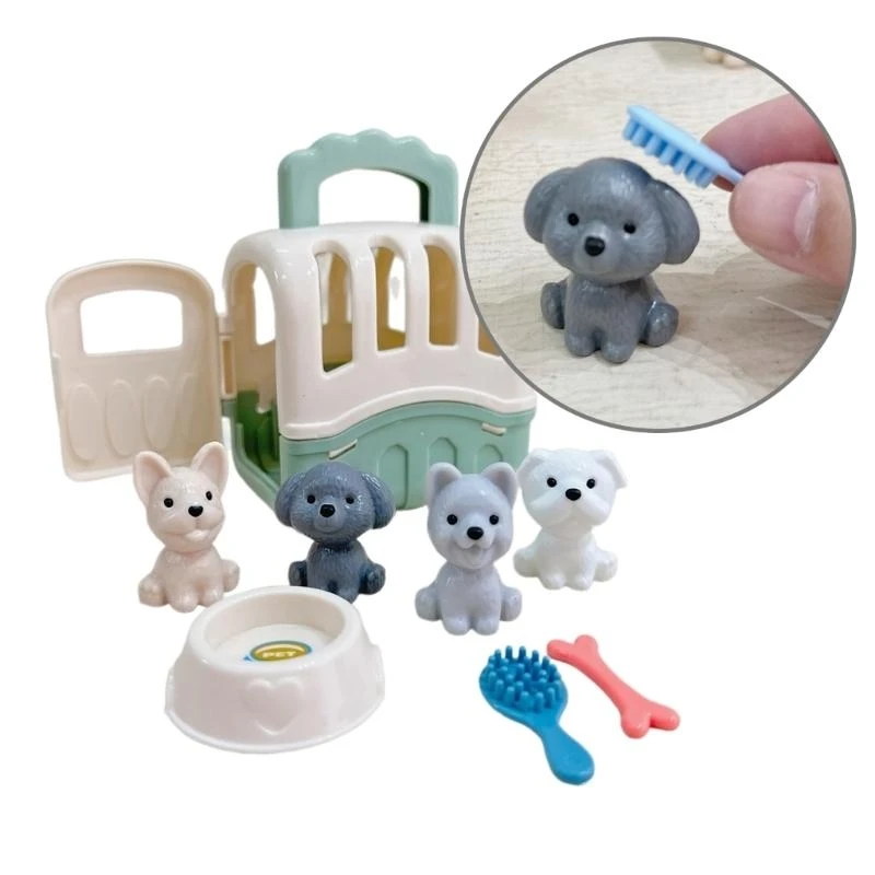 Y4QAインタラクションPRETENDPLAY犬のグルーミングセットおもちゃのためのおもちゃをケアシミュレーションペット育ておもちゃミニ犬ケージの子供ギフト