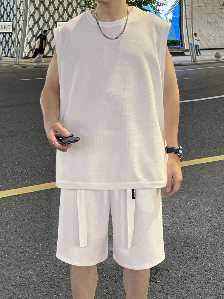 

Спортивный комплект-жилет для мужчин: летний повседневный дизайн, крутая футболка, баскетбольная форма, молодежный американский стиль, с наплечными вставками