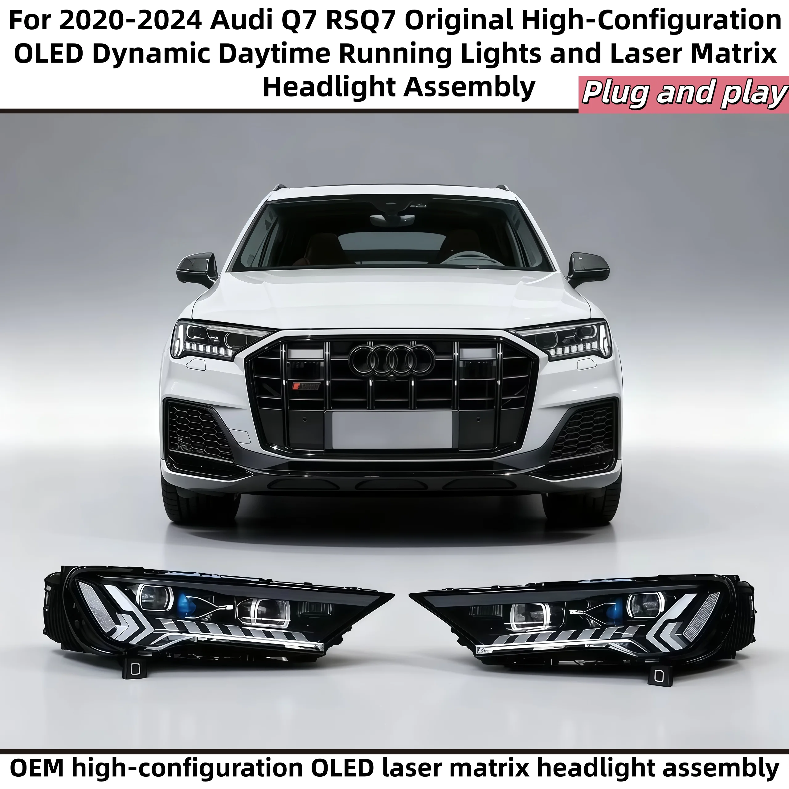 

For 2020-2024 Audi Q7 RSQ7 Original High-Configuration OLED Dynamic Daytime Running Lights and Laser Matrix Headlight Assembly