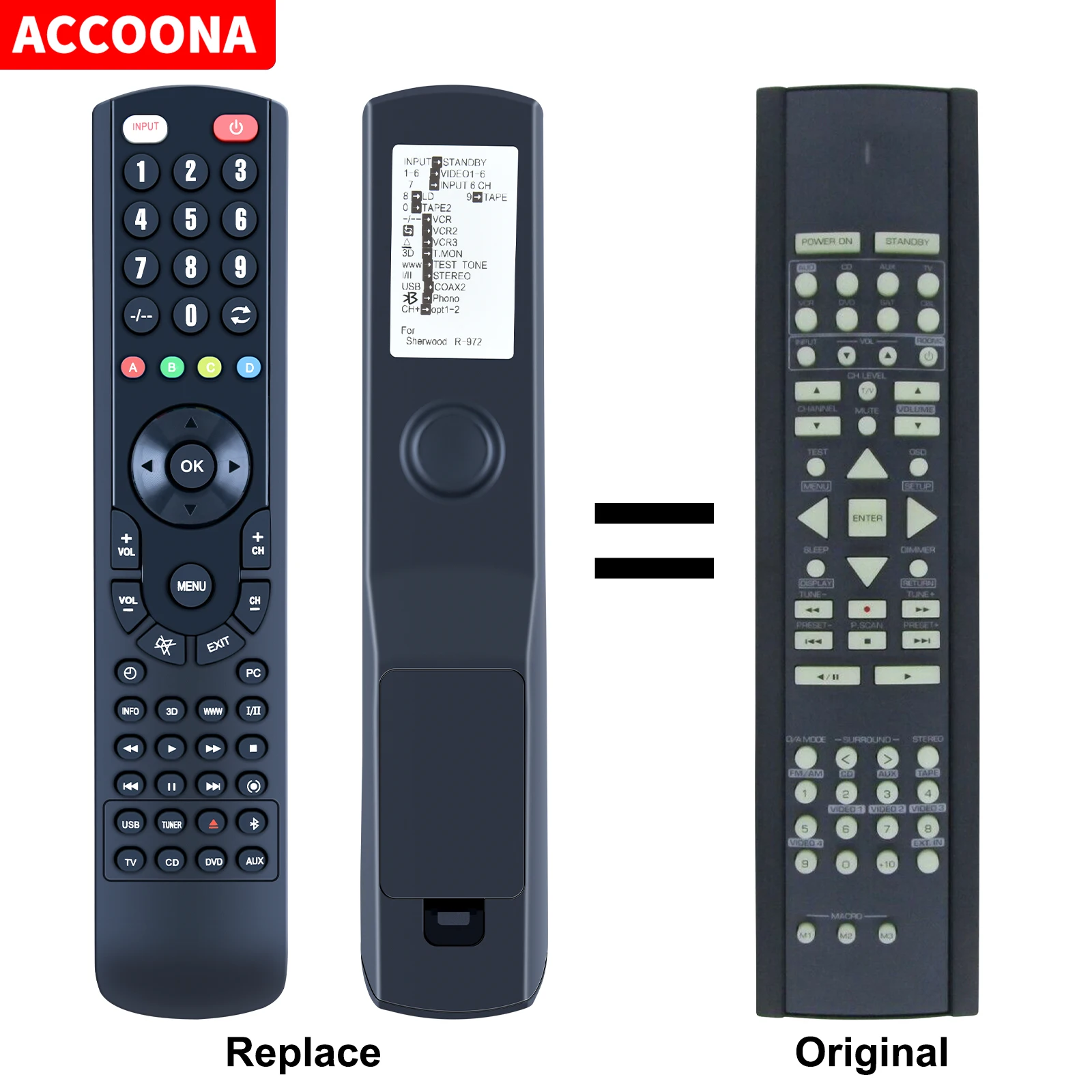 Remote Control for Shewood RNC-50A RNC-50 RNC-55 RD-8601 6.1-Channel Audio/Video A/V Receiver R-972 R-771 RC-111