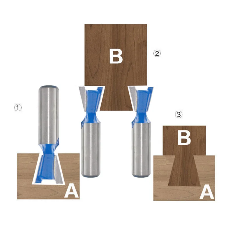 10PC/Set 1/2" 12.7MM 12MM Shank Milling Cutter Wood Carving Dovetail Joint Router Bit 14 Degree Woodworking Engraving Bit Cutter