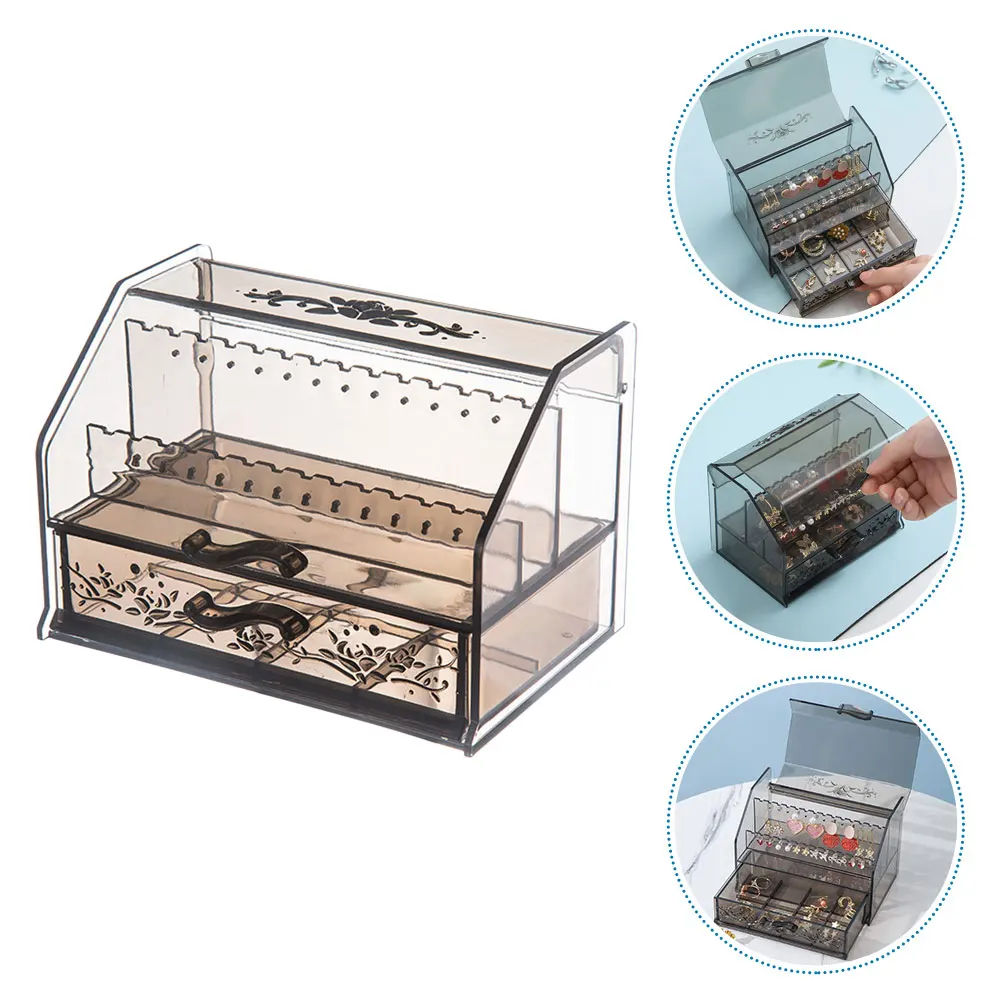 

Acrylic Makeup ganizer Clear Box Storage Case Gray Tint Vanity Counter Jewellery Rack Compact Design Dorm