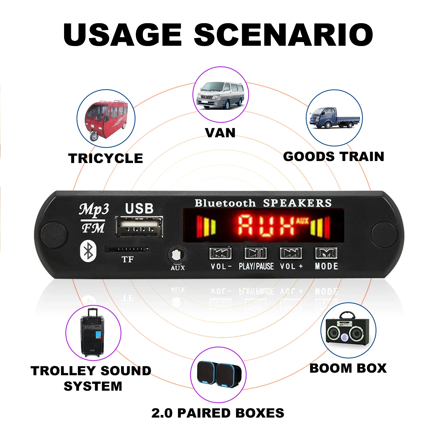 DC 7V-24V 2*60W Amplifier MP3 Decoder Board 120W MP3 Player Bluetooth V5.0 USB Module FM AUX Radio Recording For Speaker