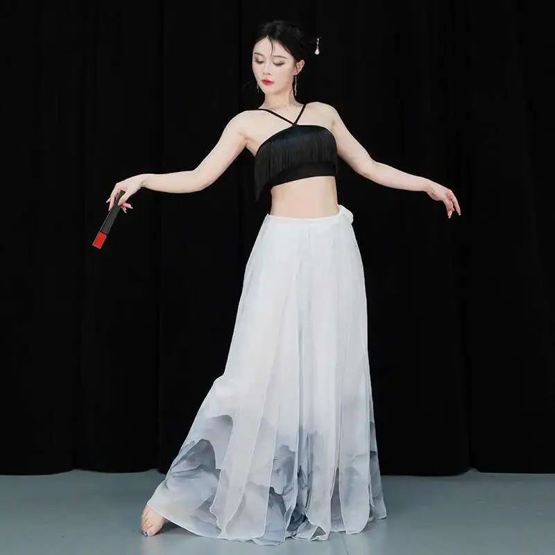 

Classical Dance Strapless Camisole Dress Performance Costume For Women, Elegant New Chinese Style Jazz Dance Costume, Ethereal