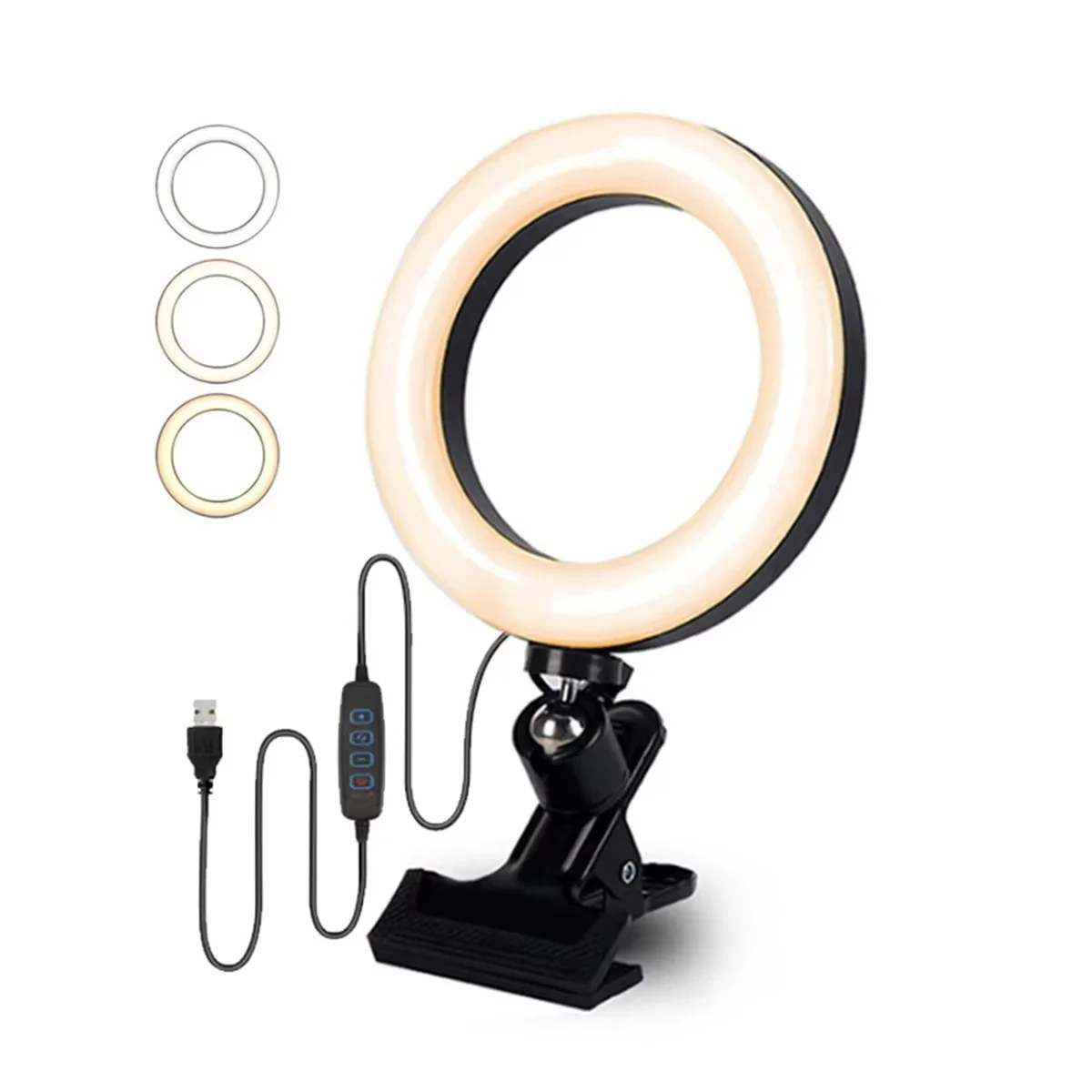 Clip-on Ring Light Lighting Kit, Phone Selfie Light, 3-Stop Webcam, Photography Accessories, Auto Projection, 6-Inch Fill Light