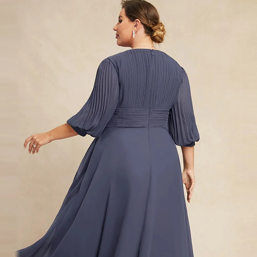 Robe trapèze à col en V pour la mère de la mariée, robes de soirée de mariage froncées, grande taille, éducative 138, élégante et bonitos, 2023