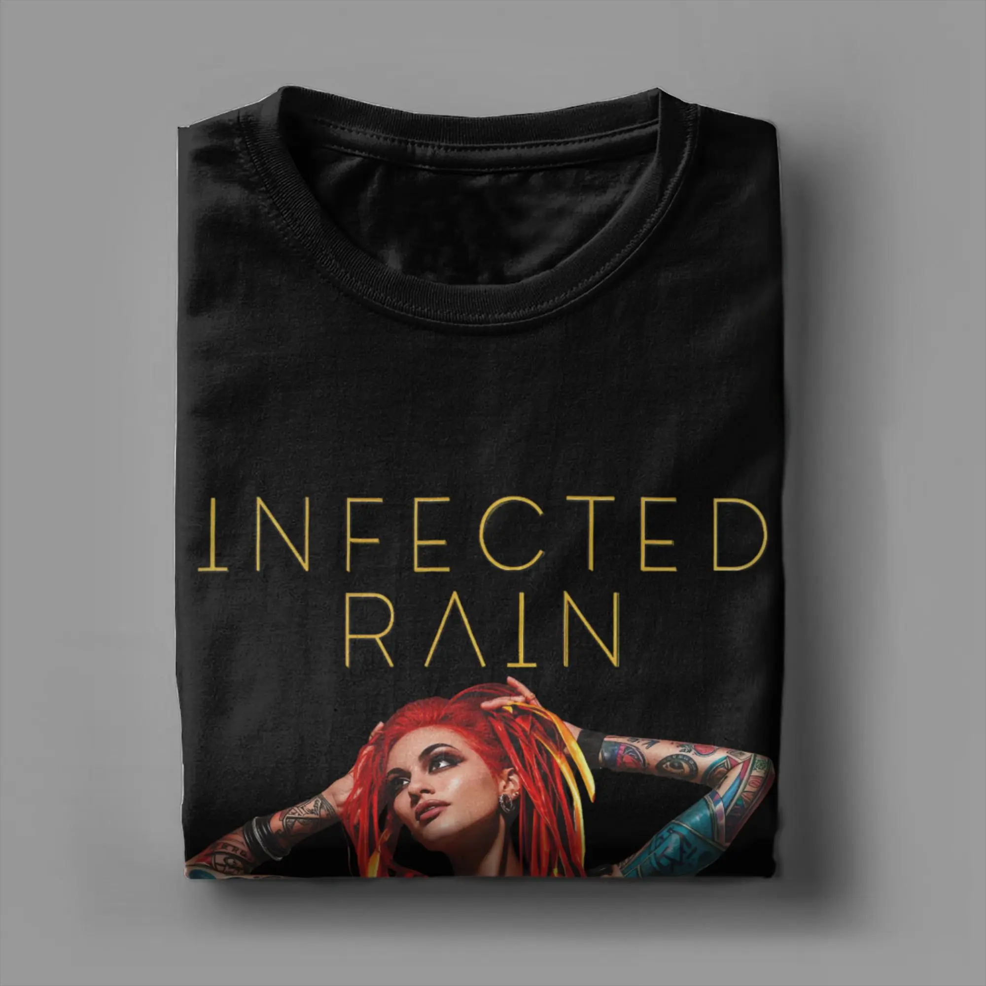 Vintage T-Shirt Sommer Band Infected Rain Hippie T-Shirts Baumwoll-T-Shirt für Herren Y2K Basic Muster Kurzarm Kleidung – Detail 4