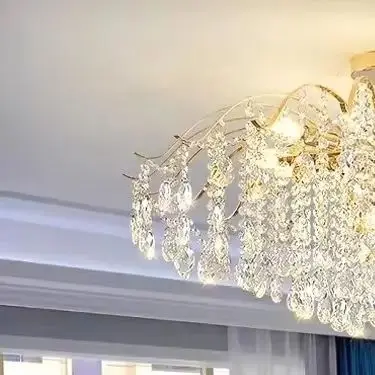 French retro light luxury crystal pendant light, all copper handmade living room and bedroom decorative lights, dazzling light