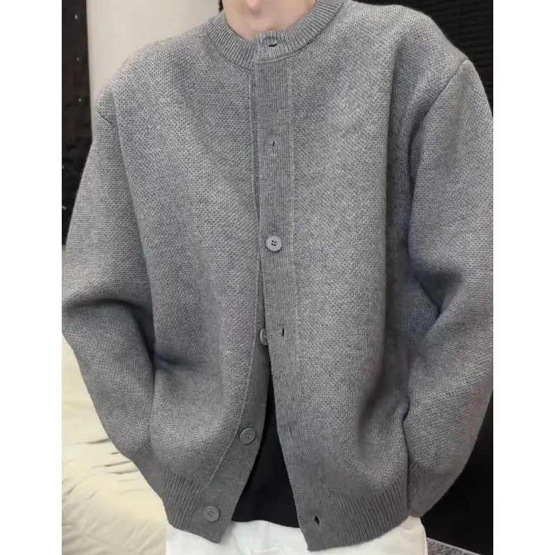 

2026 New Loose Handsome Long Sleeve Knitted Cardigan Men's Fashion High Quality Round Neck Casual Sweater