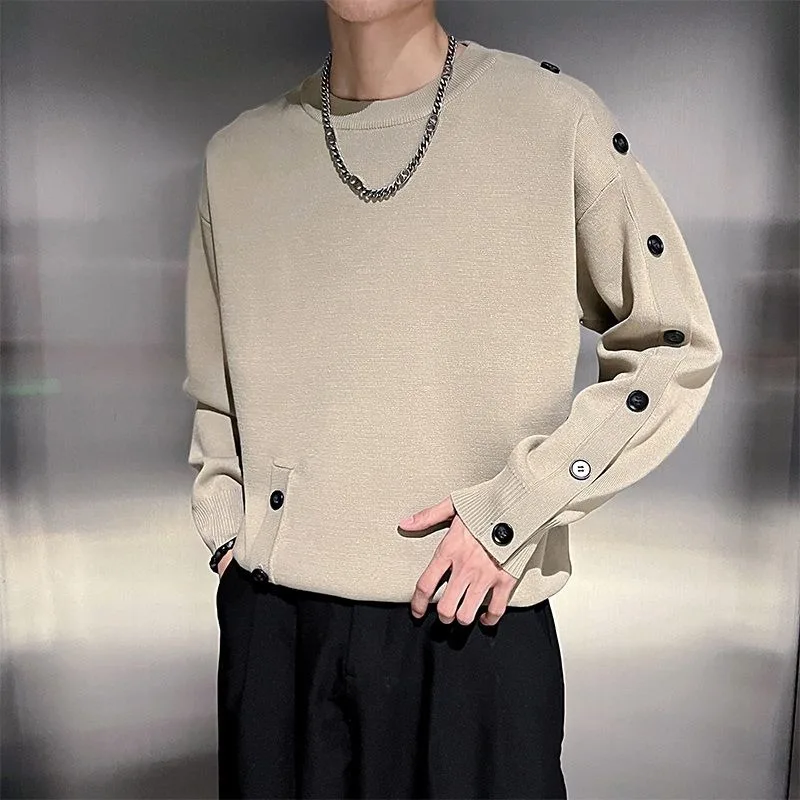 

Solid Color Pullover Round Neck Button Sweater Men's Bottoming Shirt Long Sleeve Autumn and Winter Knitted Sweater Top