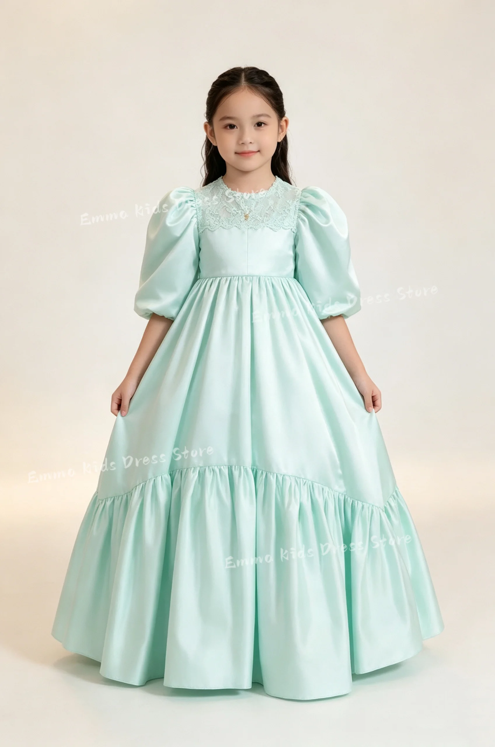 DORIS Custom Mint Green Flower Girl Dress Short Sleeve Children's First Communion Ball Birthday Party  Gown