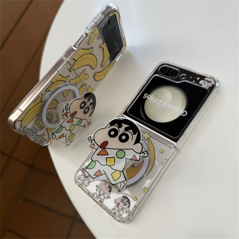 Niedliche 3D-Comic Crayon Shin-chan faltbare Magsafe Wireless Charge Case für Samsung Z Flip 6 Z 3, 4, 5, 6, 7, Cartoon-Magnethalter