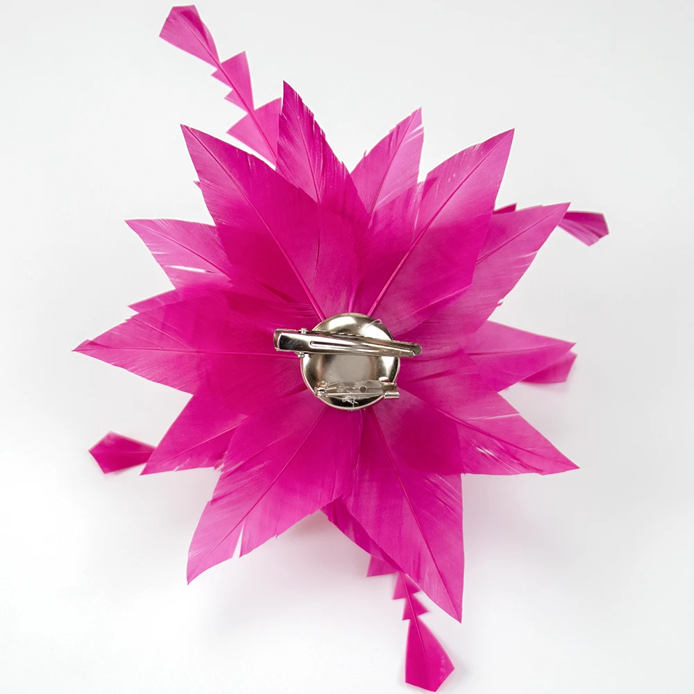 Fuchsia Pink Feather Brooch Corsage | Floral Wedding Hair Clip Bridal Headpiece Prom Party Evening Dress Hair Accessories