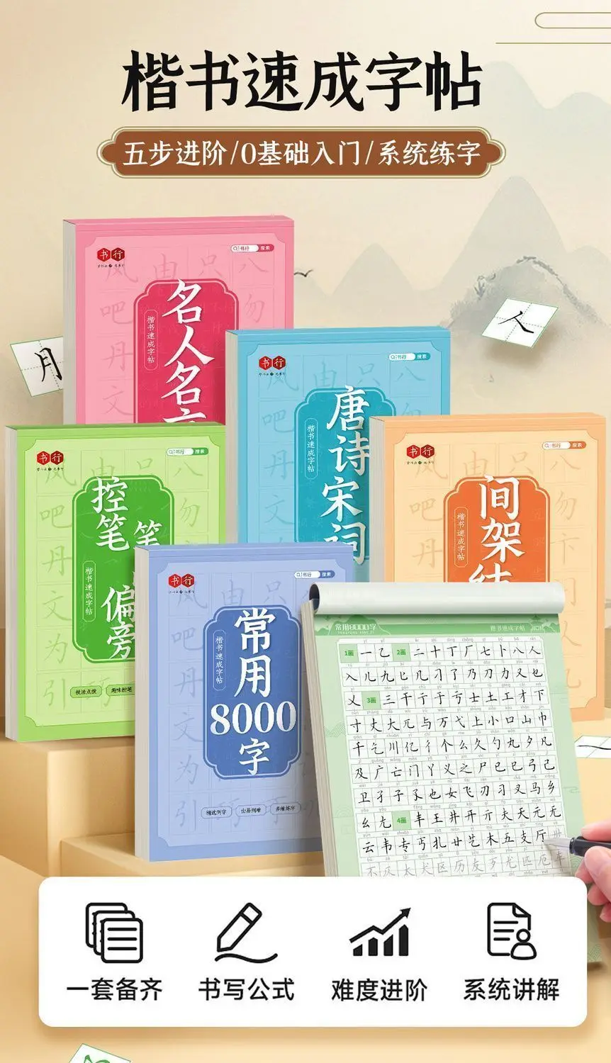 Chinesische Schriftzeichen lernen kennen, Kalligraphie üben, häufig verwendete Tang-Gedichte, Zeichen für Anfänger, Schreibheft, Kalligraphie-Zubehör – Detail 9