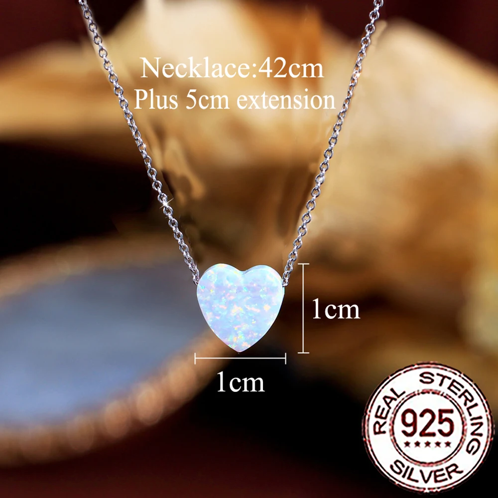QooLady 925 Sterling Silver Delicate Mystical White Opal Heart Shape Pendant Necklace for Women Engagement Wedding Jewelry SD055