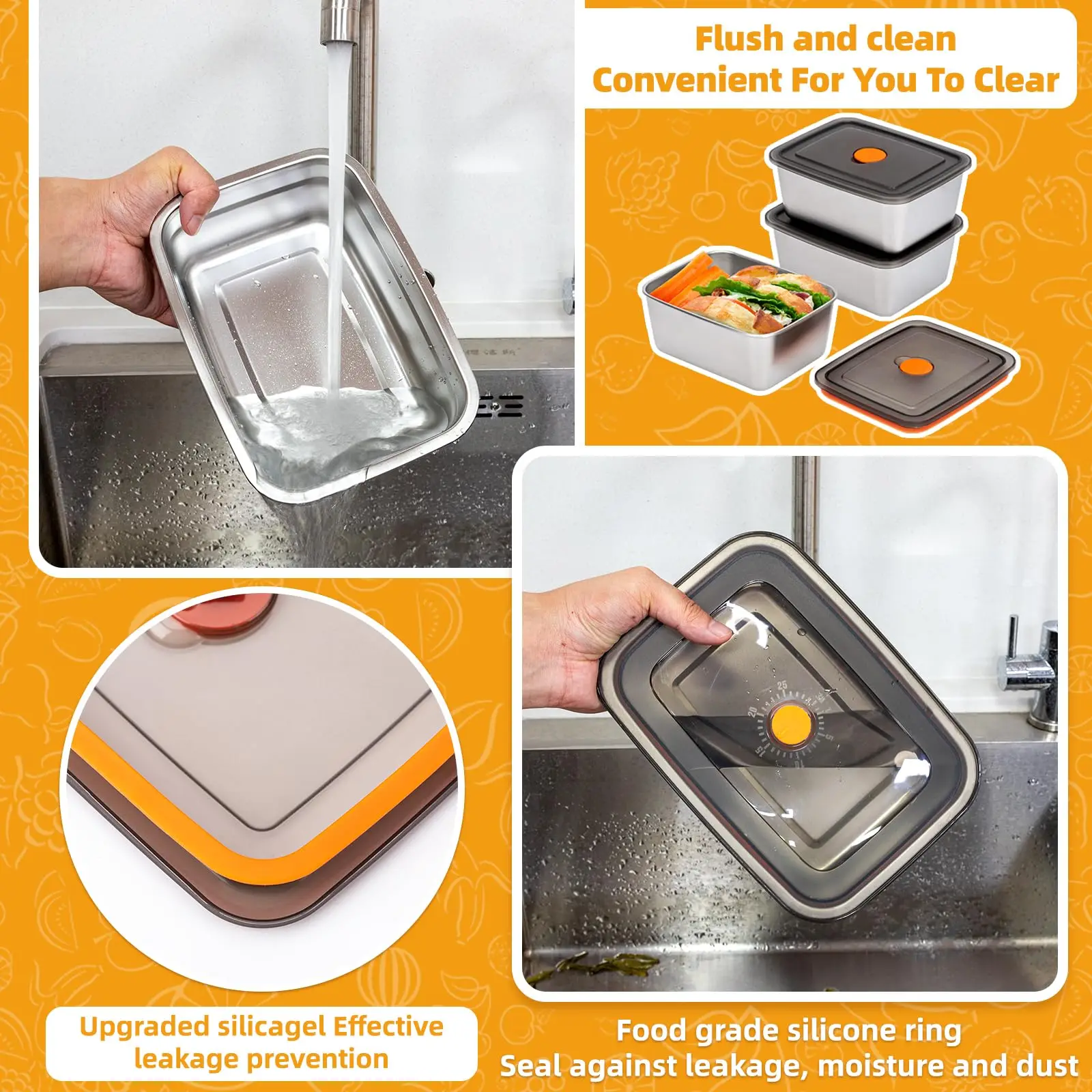 Stainless Steel Camping Lunch Box Sealed Leak-proof Bento Box Microwave Suitable Large Capacity Refrigerator Freezer Storage Box view 2