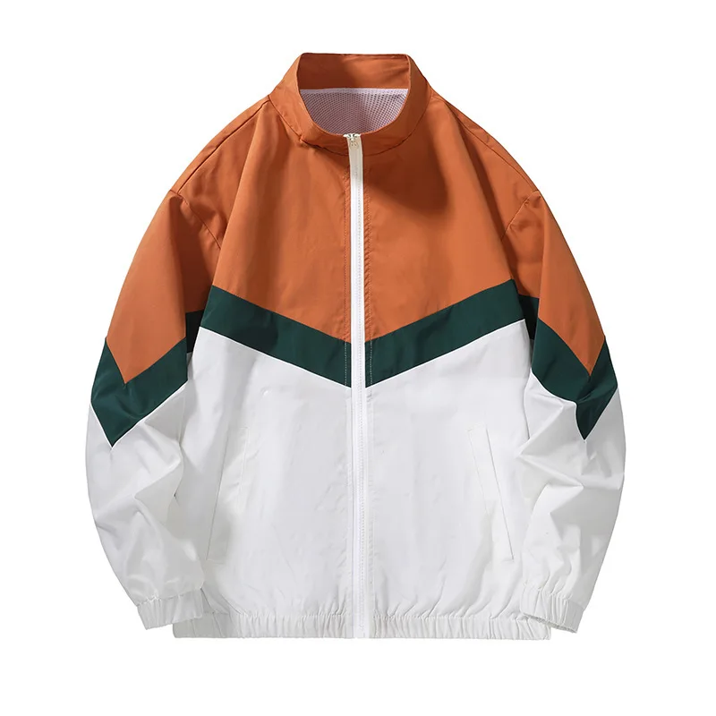 

Autumn Men Coat Stand Collar Patchwork Long Sleeve Male Jakcet Thin Loose Windproof Zipper Outdoor Casual Man Outerwear