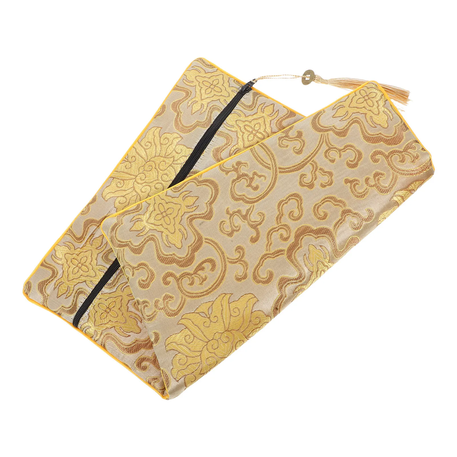 Buddhist Scripture Pouch Zippered Secure Closure Tassel Decor Soft Cloth Bible Cover Prayer Book Bag Classic Book Packaging