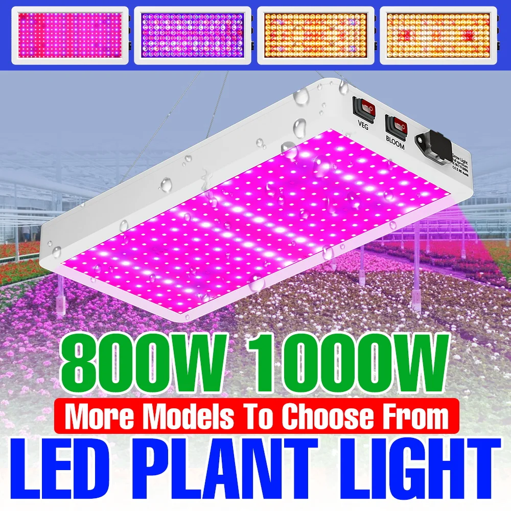 

Светодиодная лампа для растений 1000 Вт, полный спектр, для гидропоники, теплиц, выращивания томатов и зеленых овощей, ИК/УФ, с вилкой US/EU