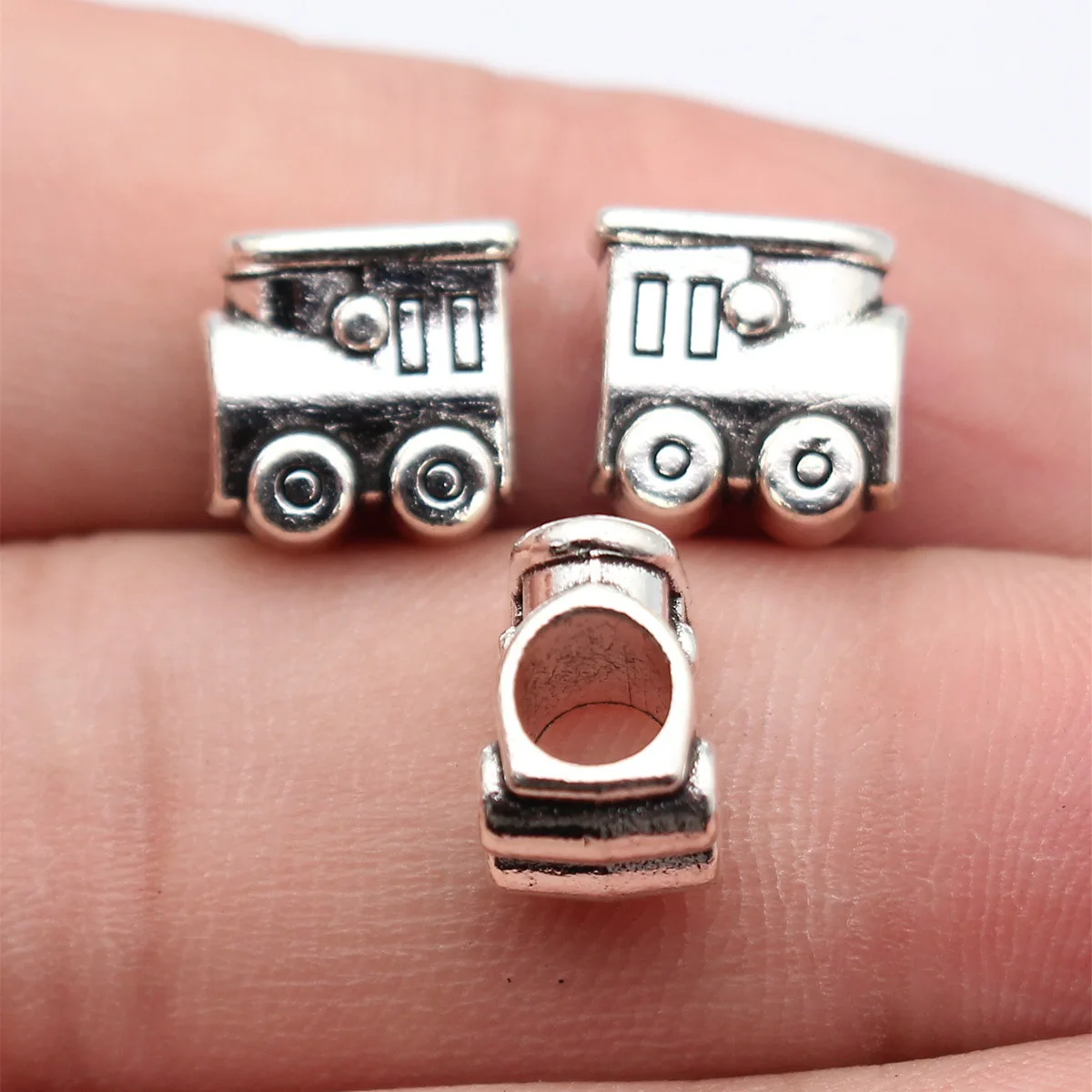 20pcs 11x11x7.4mm(0.43x0.43x0.28inch) Antique Silver Color Train Large Hole Bead DIY Hand Crafts Accessories