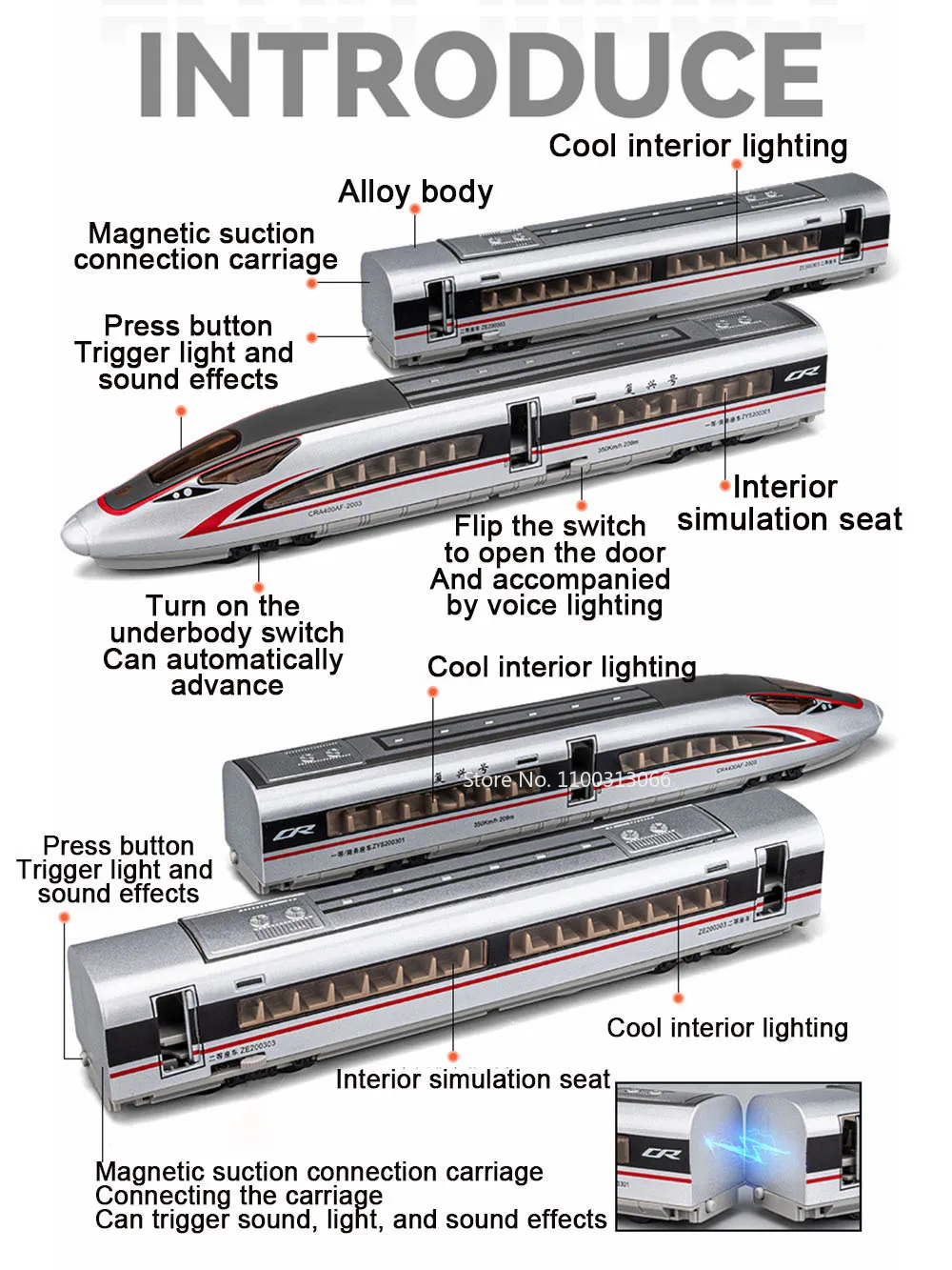 High Speed Railway Fuxing Toys Model Car Die Casts Alloy High-speed Train Model with Light Sound Toy for Child Birthday Gifts