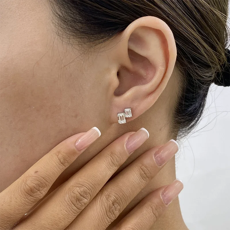 Platin 950 Smaragdschliff Diamant-Ohrringe 1,6Ctw Laborgezüchtete Diamanten DEF VS-VVS CVD HPHT Diamant-Ohrstecker Luxuriöser Feiner Schmuck – Detail 9