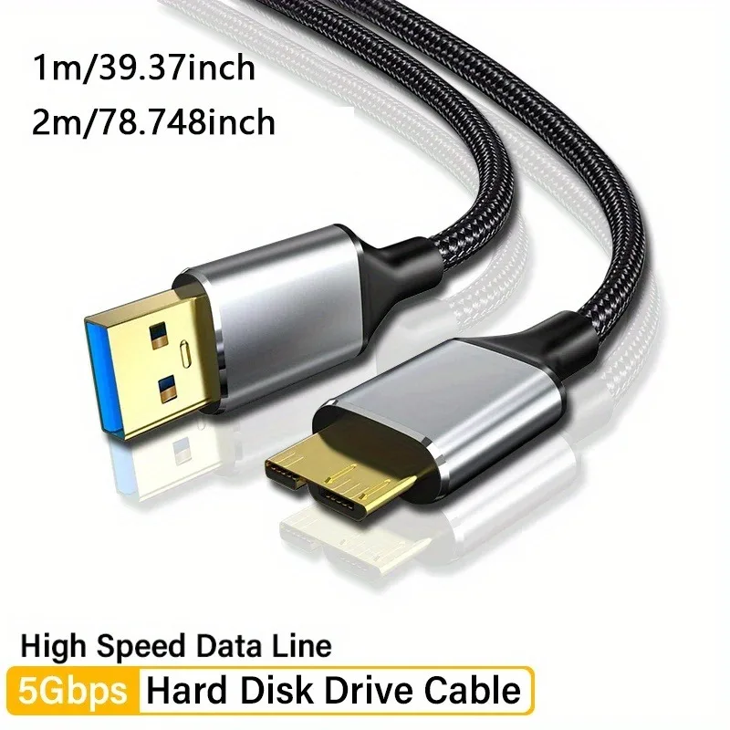 USB 3.0 Type A to Micro B Cable 5Gbps 2A Fast Data Sync Cord USB3.0 to Micro B Adapter External Hard Drive Disk Cable 1/2m