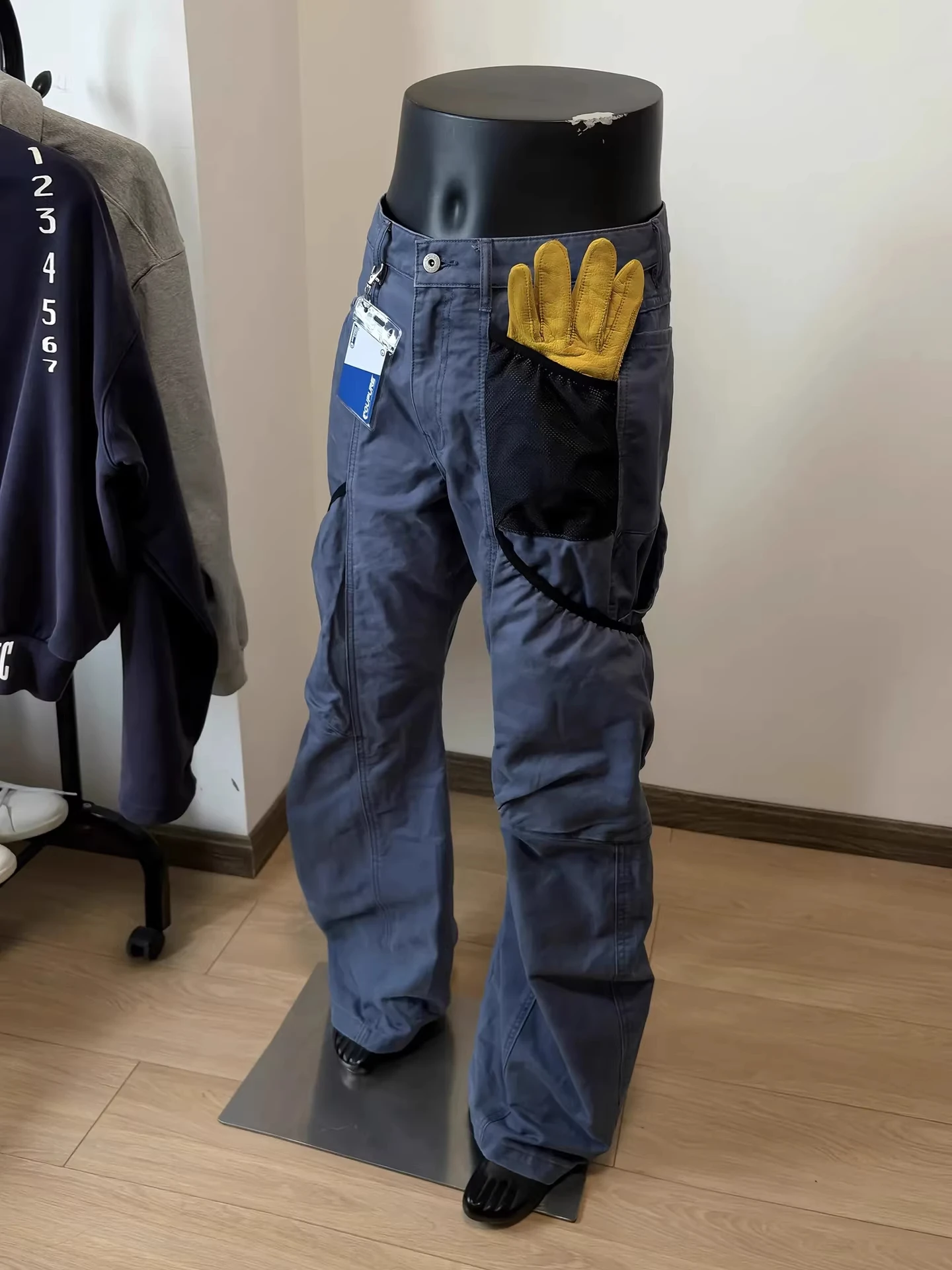 

French Workwear Blue Multi-Pocket Men's Wide Leg Pants Straight Cut Loose Fit Gardener Trousers Youth Summer Fashion Jeans