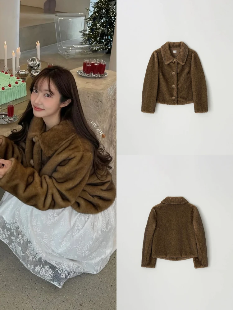 

ort Fur Coat Women's Loose Fit Vintage Luxury Plu Collar Jaet Eco-Friendly Artificial Leather Outerwear