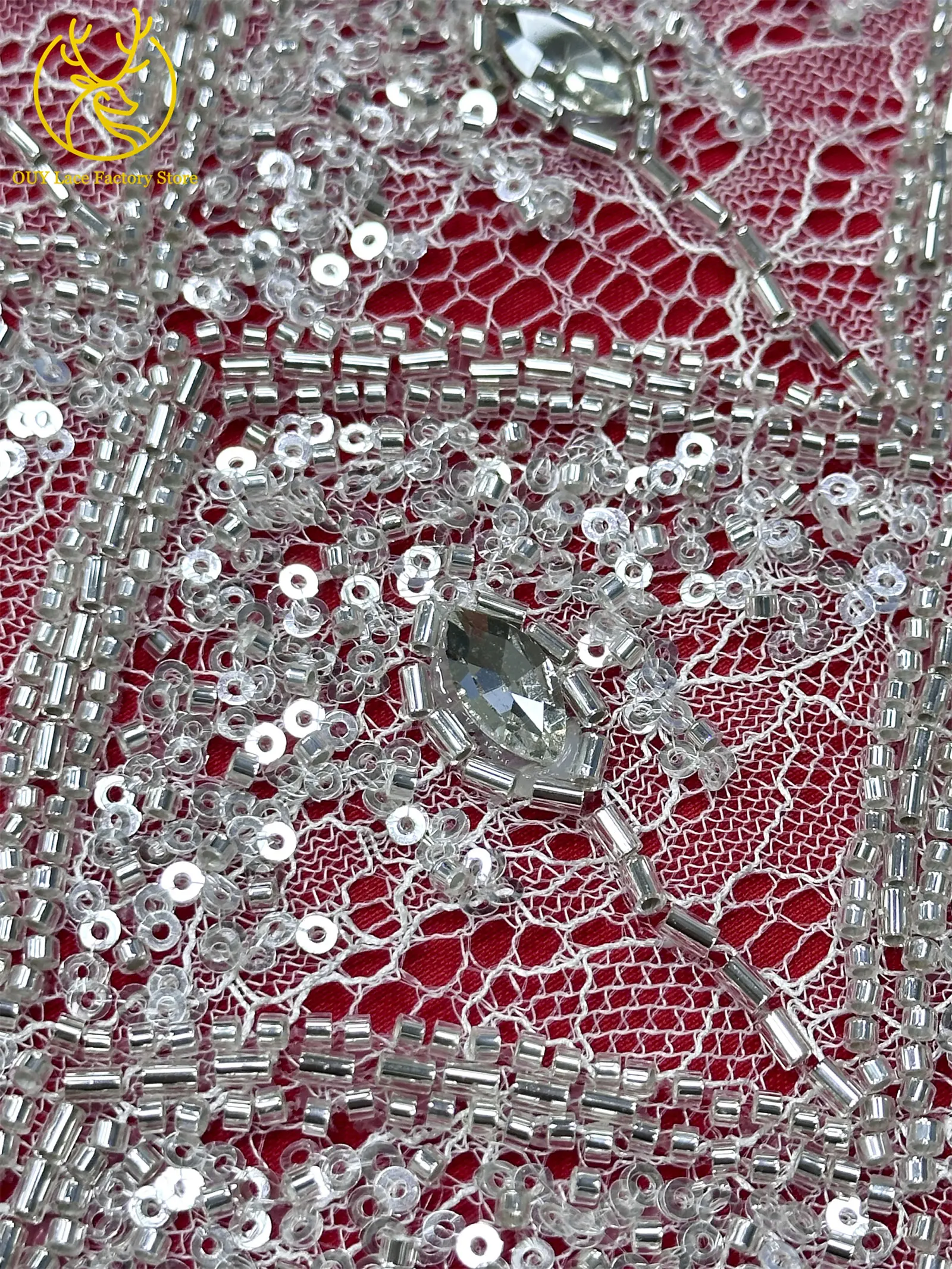 Hochwertiger Österreichischer Diamant-Stein-Spitzenstoff 2026 Afrikanischer Perlen-Pailletten-Spitzenstoff Nigerianische Spitze für Brautkleider und Hochzeitskleider – Detail 13