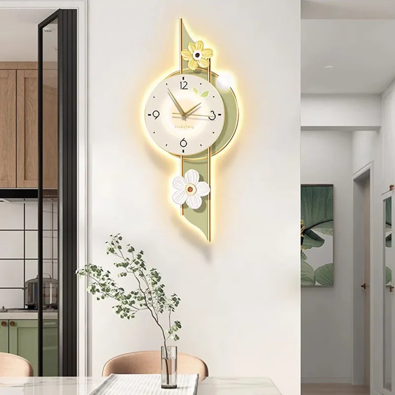 Aesthetic Silent Wall Clock Floral Painting Large Modern Wall Art Living Room TV Background Dining Room Scandinavian Home Decor