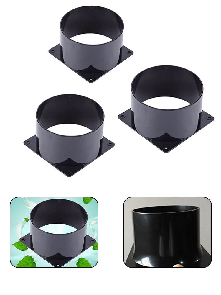 

75/100/120mm Black Flange Connector ABS Square Bottom Straight Flange Air Inlet And Outlet Suitable For Connecting Ventilation