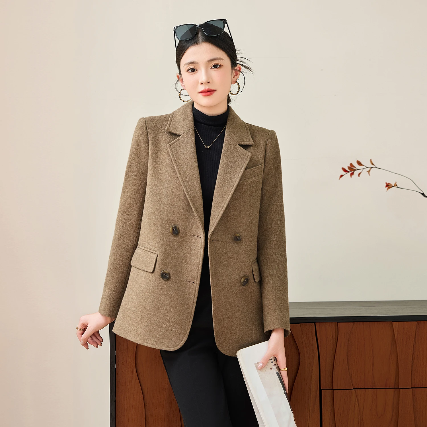 

Women' Winter Coat Casual Double Breasted Long Loose Solid Female Jacket Office Lady Outerwear Overcoat Autumn 2025 Topcoat