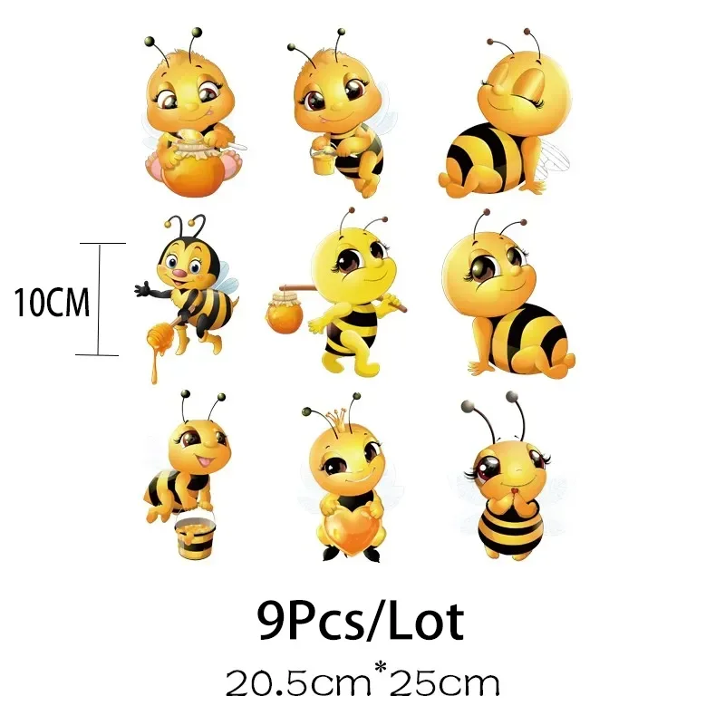 9Pcs/Lot Iron On Patches For Clothes Cute Bee kawaii Heat Thermal Transfer Thermo-Adhesive Ironing Application T-Shirt Stickers