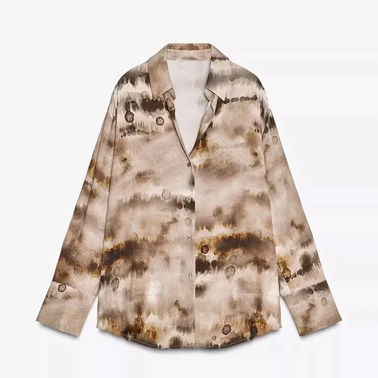 패셔너블 타이다이 롱 슬리브 턴다운 칼라 여성용 여름 신상 클린핏 슬리 폴리에스터 섬유 100%