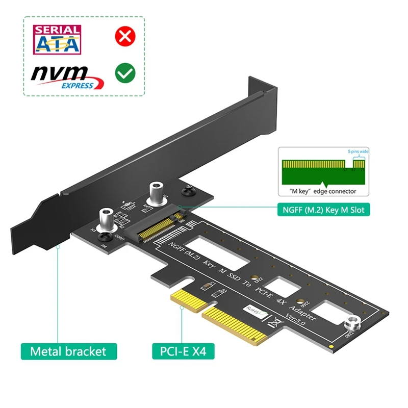 NGFF Pcie SSD para PCI Express, 3.0 X4 Cartão Adaptador Host, Suporte M.2 Pcie Nvme ou AHCI) Tipo 2242 2260 280, Preto
