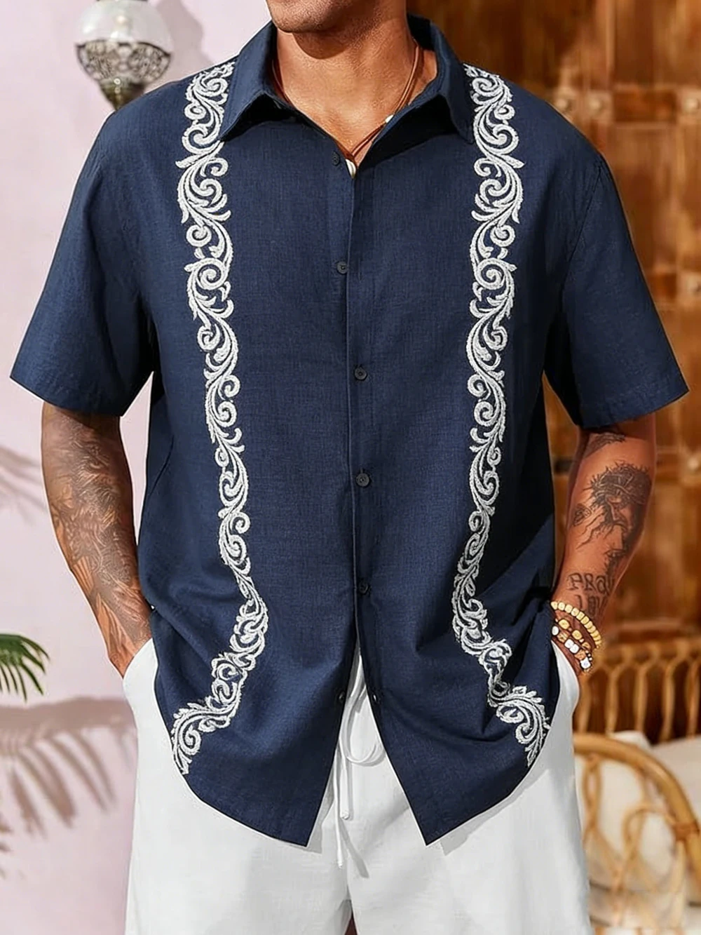 2026 Men's Retro Shirt Khaki Natural Texture 3D Printed Shirt Outdoor Casual Outdoor Men's Top