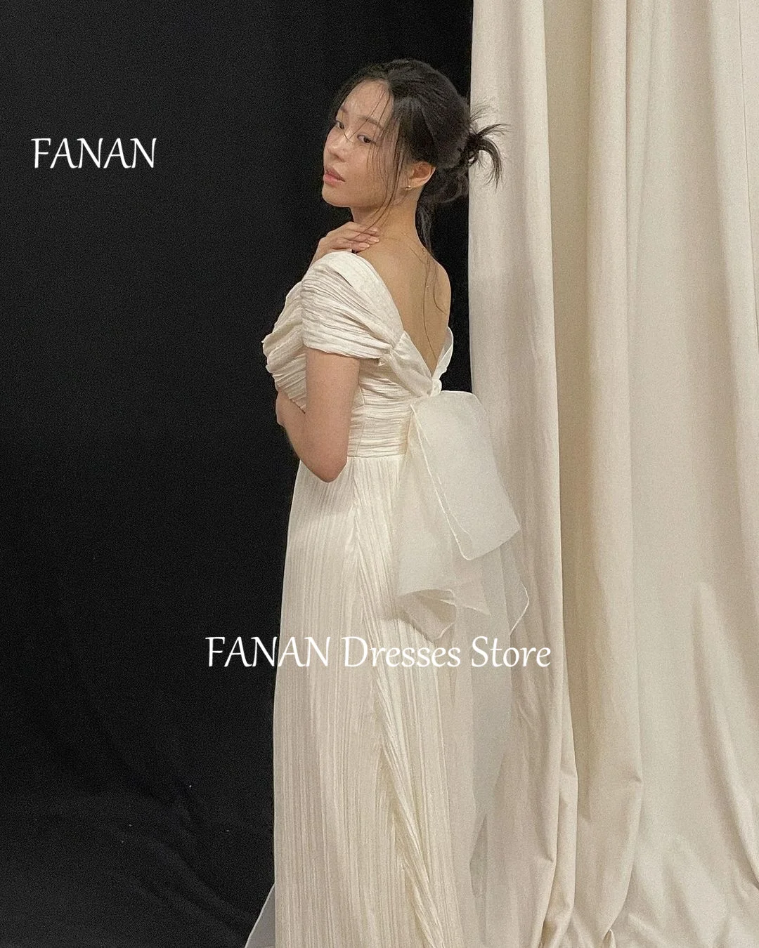 FANAN Elegant Korea Princess Wedding Dresses 웨딩드레스  Empire Boat Neck Ivory Taffeta Low Back Customized Bride Gowns Plus Size