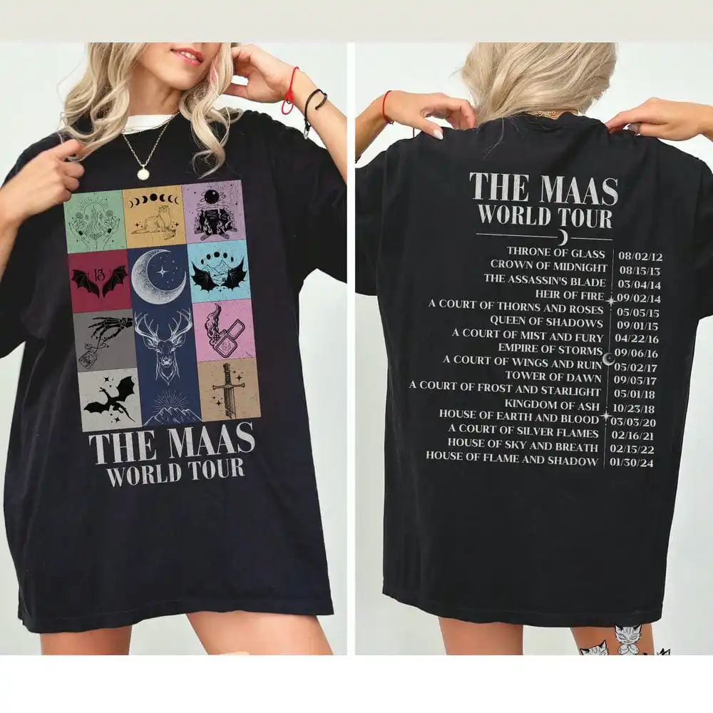 Vintage Retro Sarah J. Maas World Tour Comfort Shirt ACOTAR Throne of Glass TOG Magic Tee Casual Y2K Top Daily Trendy Streetwear