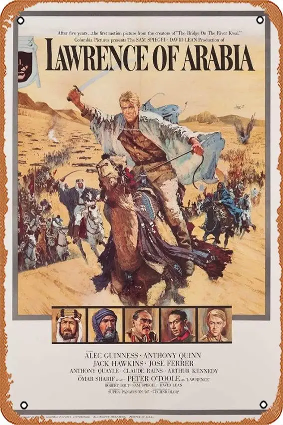 Lawrence of Arabia Movie Poster 8 x 12 Inches - Retro Vintage Metal Tin Sign for Home Bar Pub Garage Decor Movie Gifts