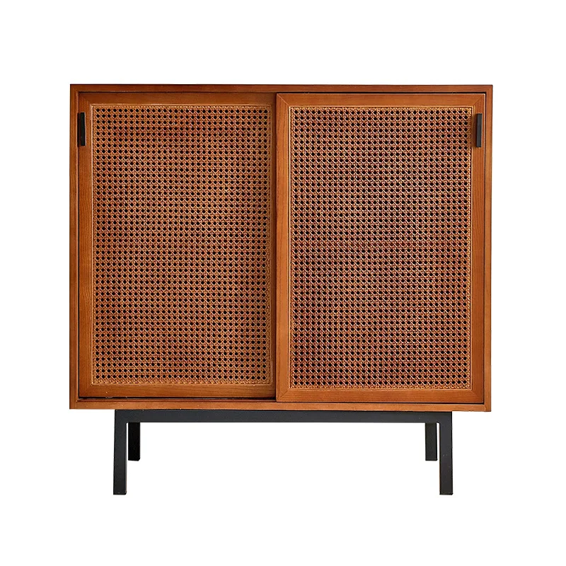 

Solid wood rattan dining side cabinet modern simple wall shoe cabinet locker living room home storage