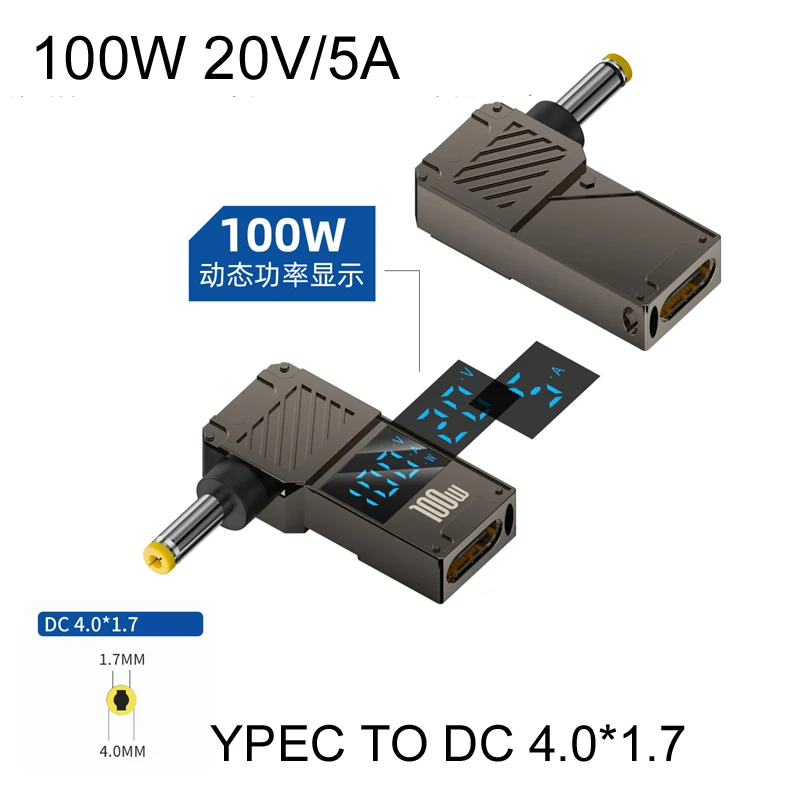 LED Digital Display 100W 19V 20V 5A USB C PD to DC Power Adapter Charger Plug Jack Tip For Laptop Lenovo Asus Hp 5521 5525 35135
