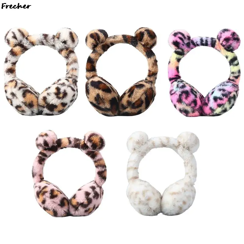 Women Leopard Plush Earflap Fashion Skiing Skateboard Headphone Winter Spring Earmuffs Cold Protection Ear Warmer Cap Ears Cover